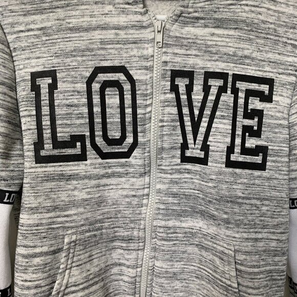 Love Women’s Small Gray Sweatshirt Hoodie Full Zip Long Sleeve - Picture 3 of 8